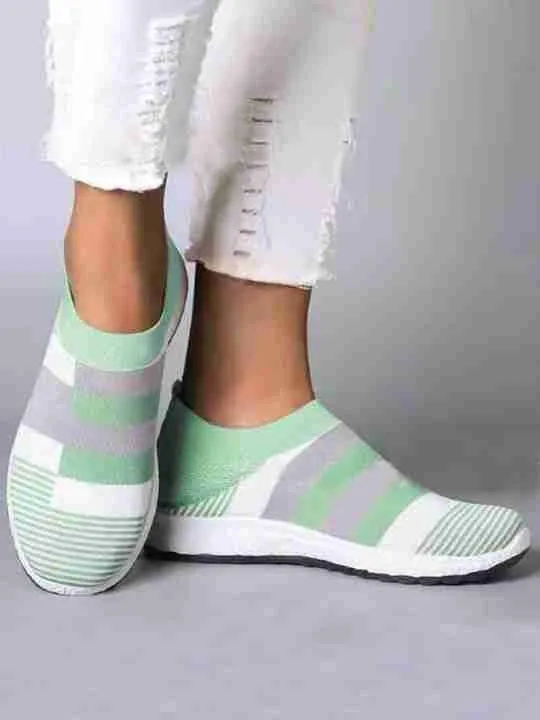 Plus Talla Mujer Zapatillas planas elásticas de punto transpirable con empalme informal